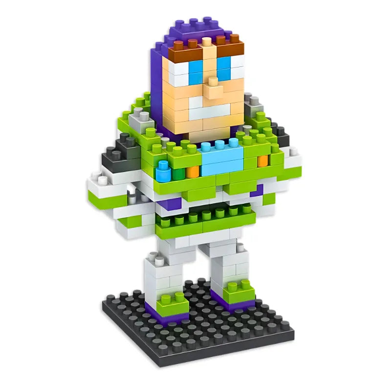 Figurine en brique Buzz Éclair Nano - détail mini combinaison blanche verte violette socle noir pixel 10cm 200 pièces