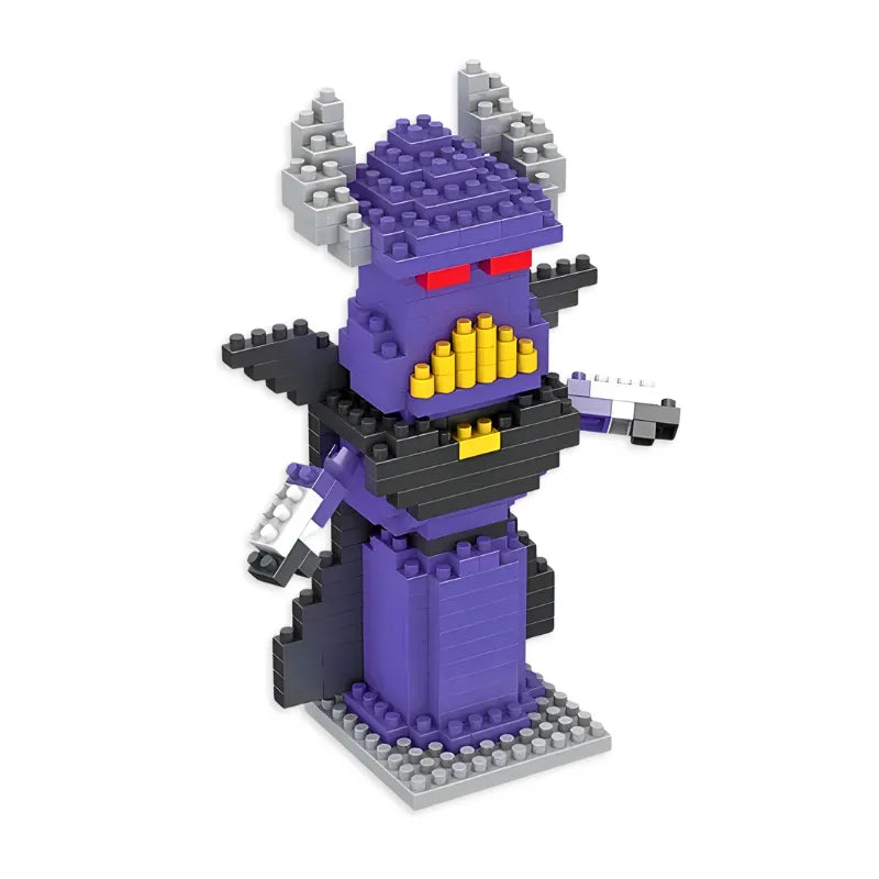Figurine en brique Zurg Nano - détail corps violet foncé massif cornes grises dents jaune canon socle gris 11cm 250 pièces