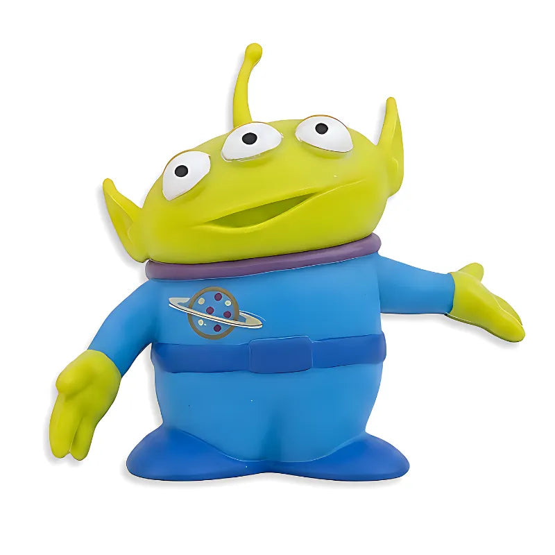 Figurine Alien Toy Story - détail corps vert trois yeux antennes combinaison bleue expression 15cm