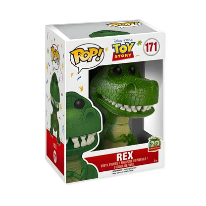 Funko Pop Rex Toy Story - détail T-Rex vert yeux noirs format vinyle 20e anniversaire 10cm