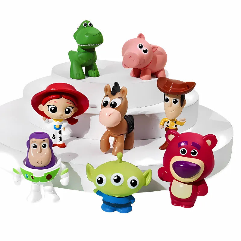 Lot Mini-Figurines Toy Story Chibi - détail 8 personnages Buzz Woody Jessie Rex Hamm Alien Lotso 4cm