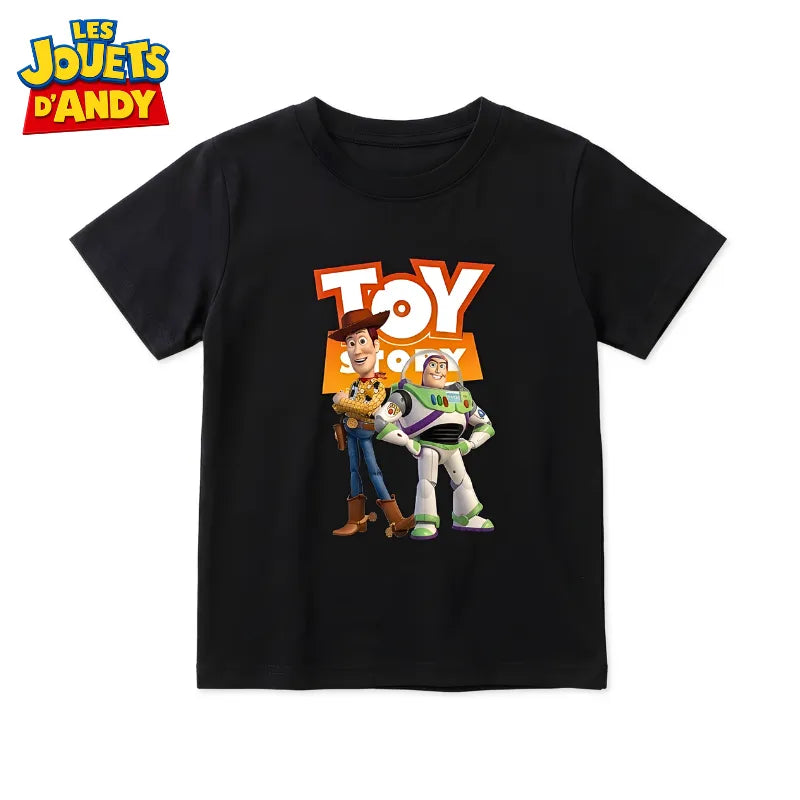 T-shirt Toy Story noir - détail imprimé Woody Buzz personnages colorés logo Toy Story enfant